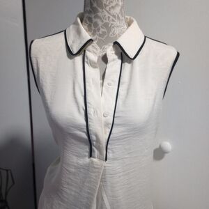 Tamara H Sleeveless Cream Blouse with Black Trim
